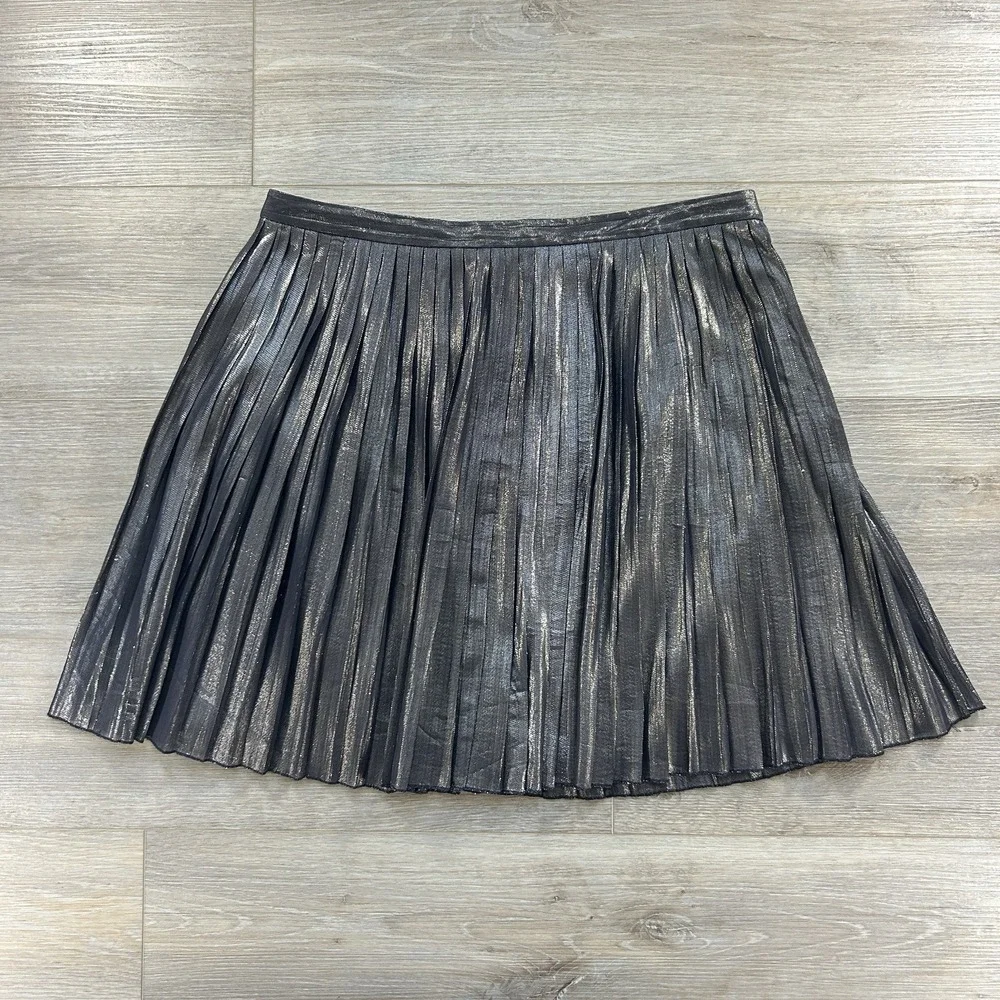 Tory‎ Burch Size 10 Silk Blend Gold Metallic Pleated Skirt A-Line Office Holiday